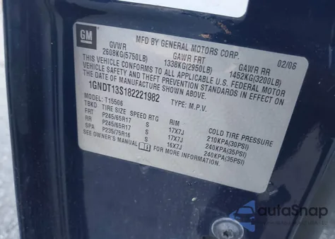 2008 Chevrolet Trailblazer Lt from USA, damaged, VIN 1GNDT13S182221982